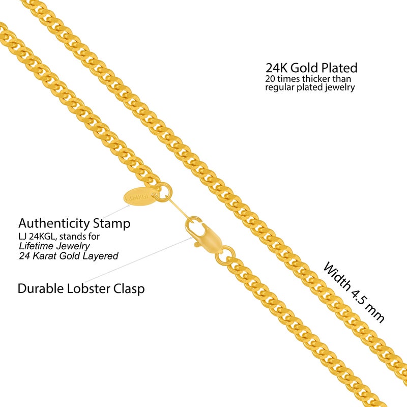 LIFETIME JEWELRY 4.5mm Curb Link Chain Necklace for Women & Men 24k Gold Plated (20.0) - Image 4